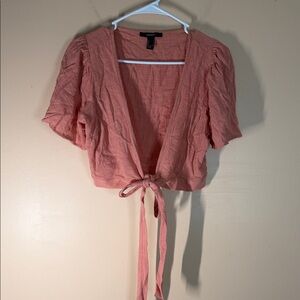 Forever 21 Dusty Rose Tie-Front Cropped Blouse
